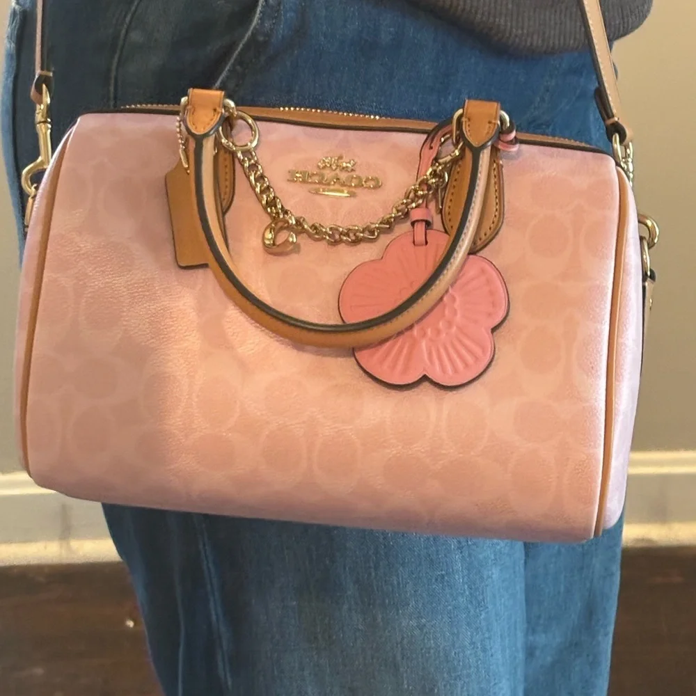 Coach Powder Pink and Brown Signature Satchel Medium Rowan and Snap Wallet NWT - Picture 3 of 9